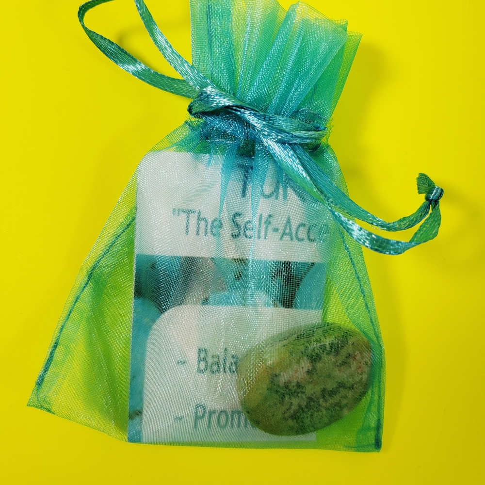 Green Organza Gift Bag with Turquoise Stone
